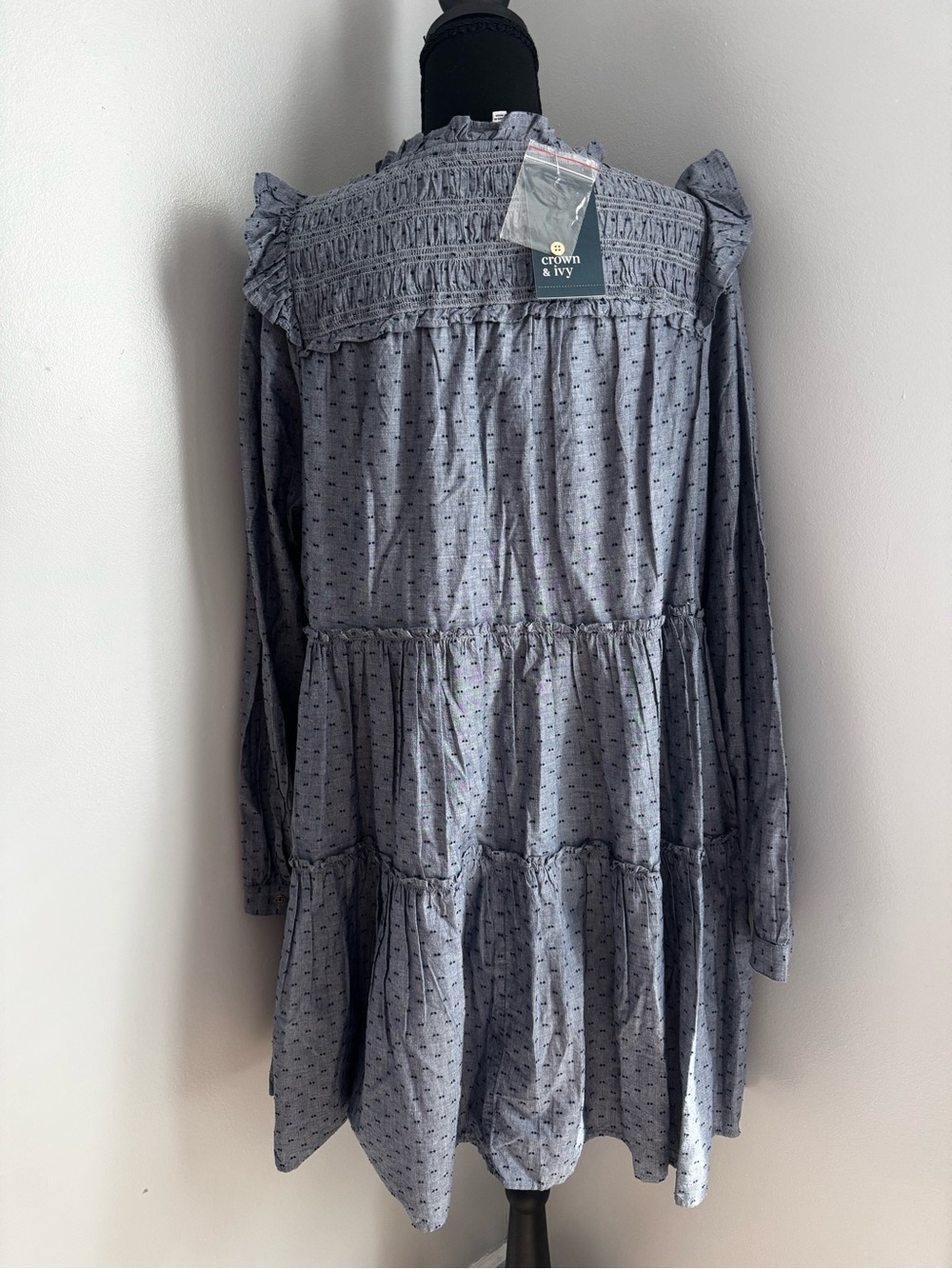 NWT Crown & Ivy Harbor Navy Dress Womens Size Large. Long Sleeves, Prairie Boho - Picture 3 of 7